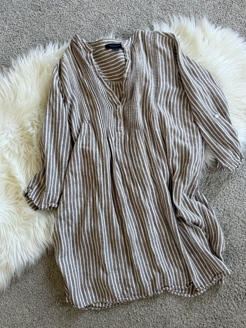 Tahari Brown & White Striped Tunic/Dress